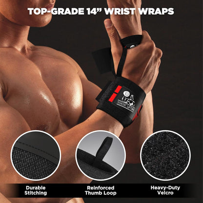 Wrist Wraps + Lifting Straps Bundle (2 Pairs) for Weightlifting, Cross Training, Workout, Gym, Powerlifting, Bodybuilding - Support for Men/Women, Avoid Injury during Weight Lifting