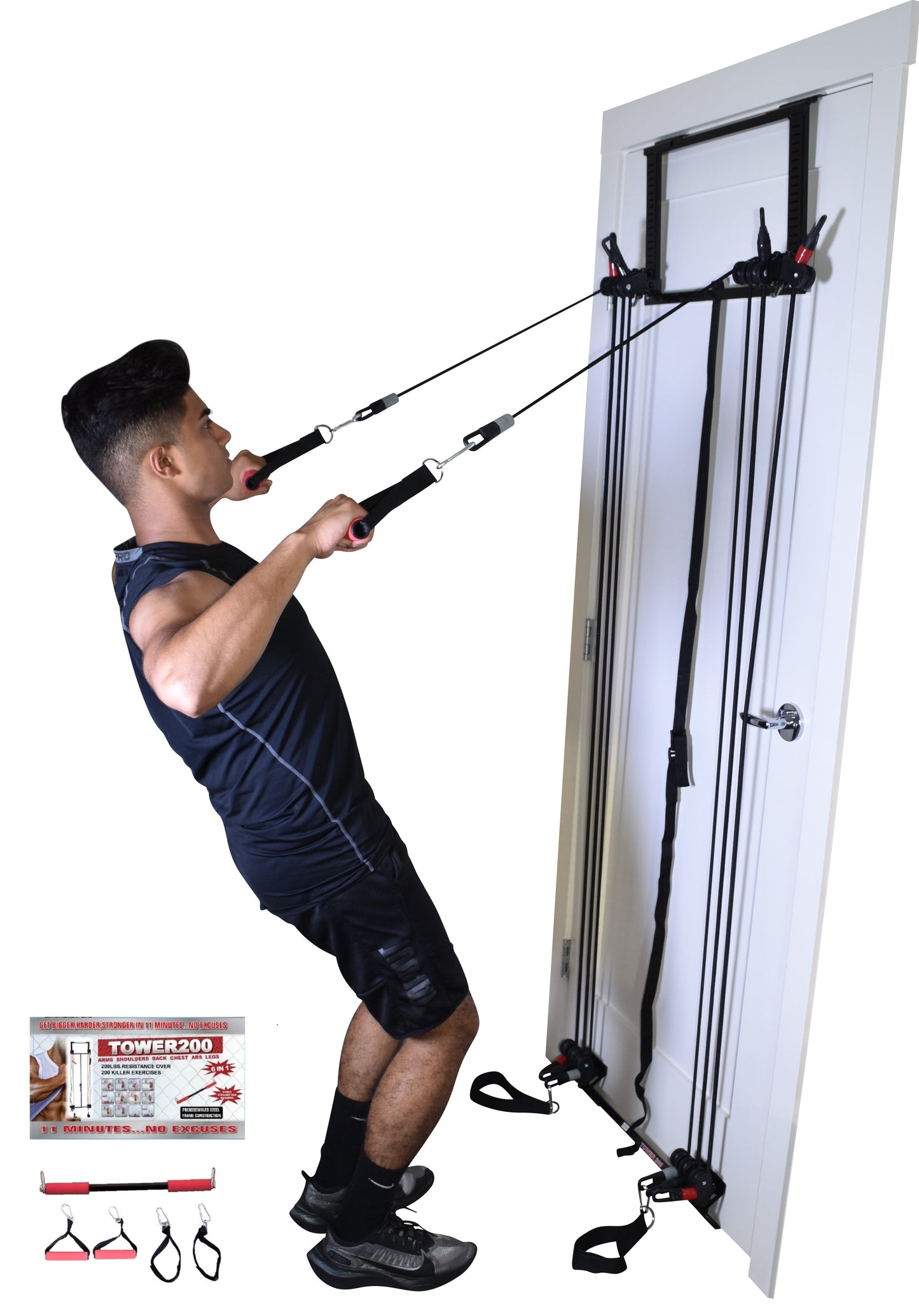 Door Gym Complete Full Body Workout Training System - Includes Handles, Ankle Straps, Straight Bar, DVD + Workout Chart Home Gym Equipment | Upper/Lower Body Fitness Exercise Body Trainer