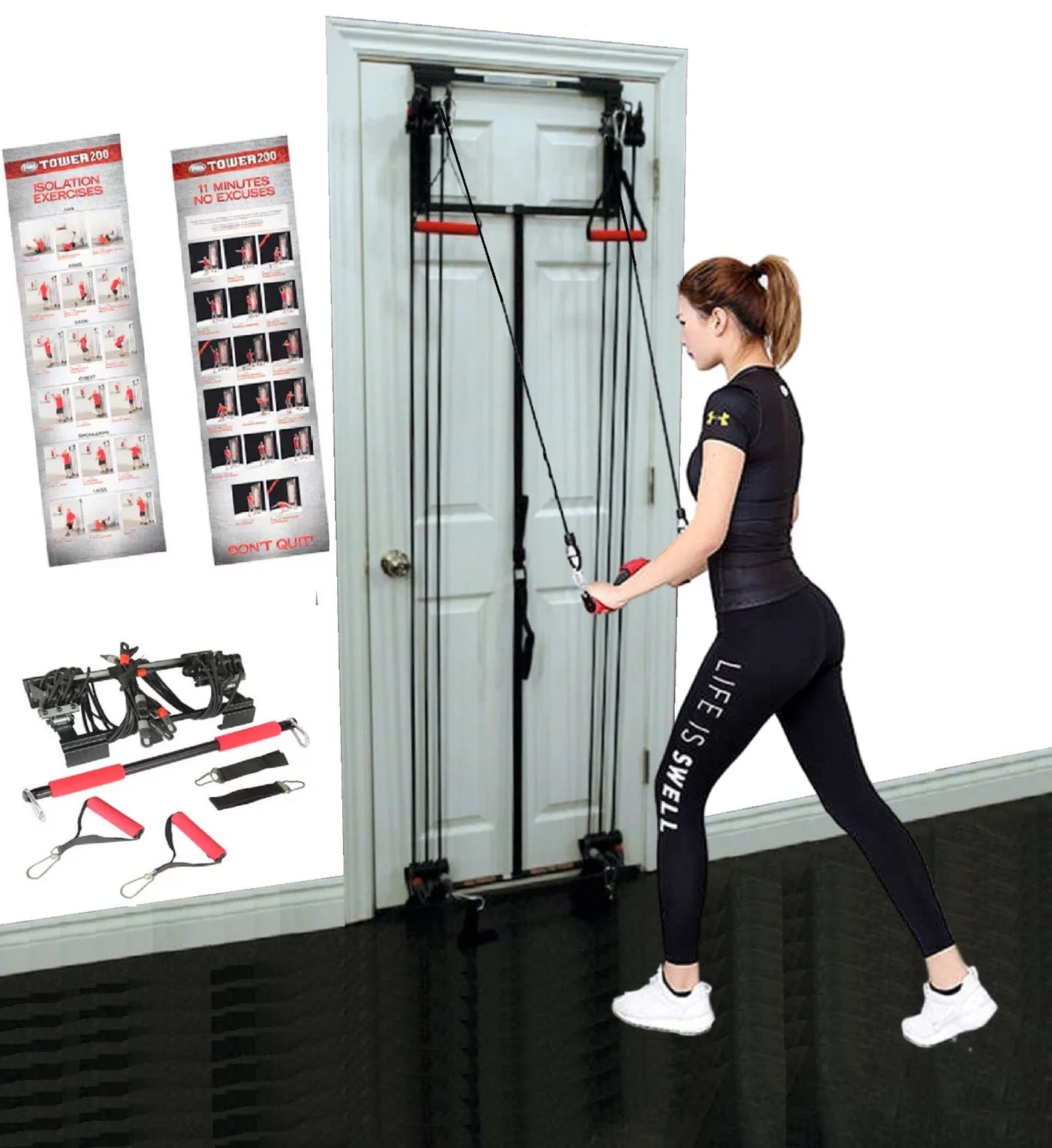 Door Gym Complete Full Body Workout Training System - Includes Handles, Ankle Straps, Straight Bar, DVD + Workout Chart Home Gym Equipment | Upper/Lower Body Fitness Exercise Body Trainer