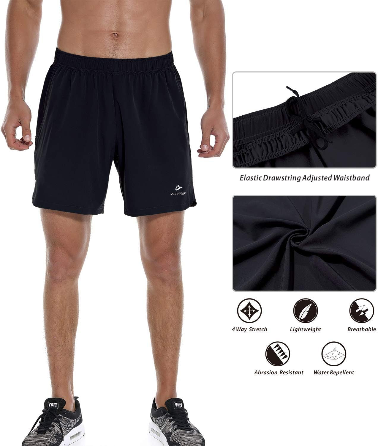 Men'S Workout Running Shorts 7" Quick Dry Gym Athletic Training Shorts with Zipper Pocket