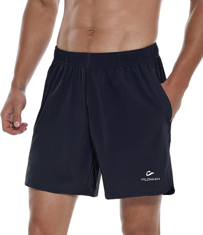 Men'S Workout Running Shorts 7" Quick Dry Gym Athletic Training Shorts with Zipper Pocket