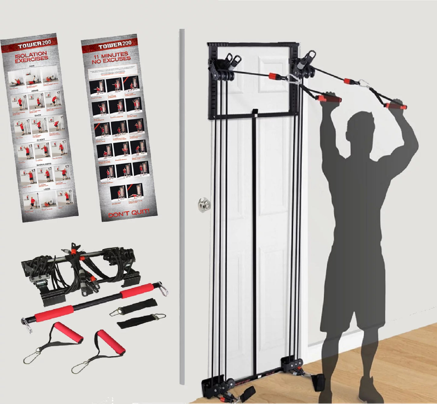 Door Gym Complete Full Body Workout Training System - Includes Handles, Ankle Straps, Straight Bar, DVD + Workout Chart Home Gym Equipment | Upper/Lower Body Fitness Exercise Body Trainer