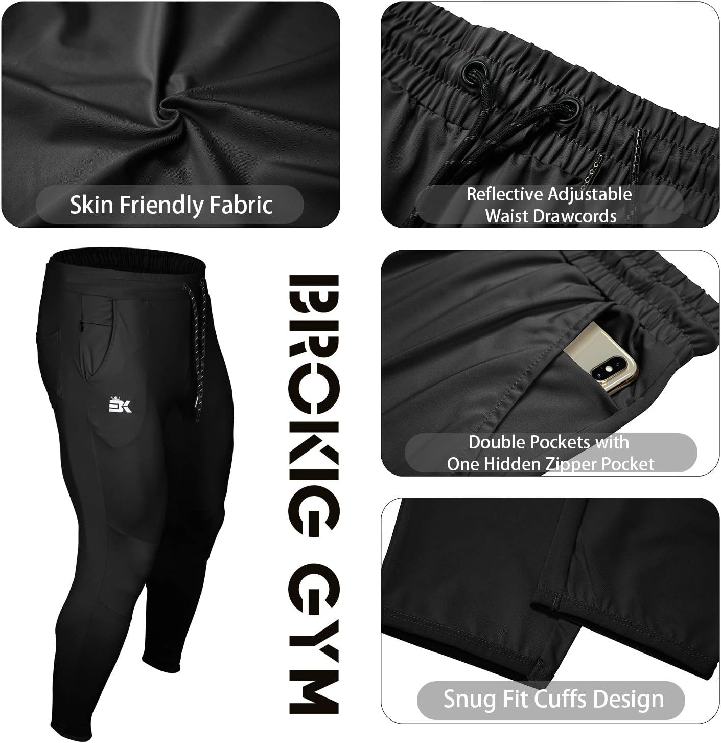 Mens Lightweight Gym Jogger Pants,Men'S Workout Sweatpants with Zip Pocket